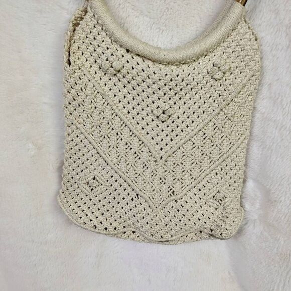 Macrame Bag  Natural Crochet Woven Handbag Wood Ring Purse Boho Hand Made - Picture 3 of 9